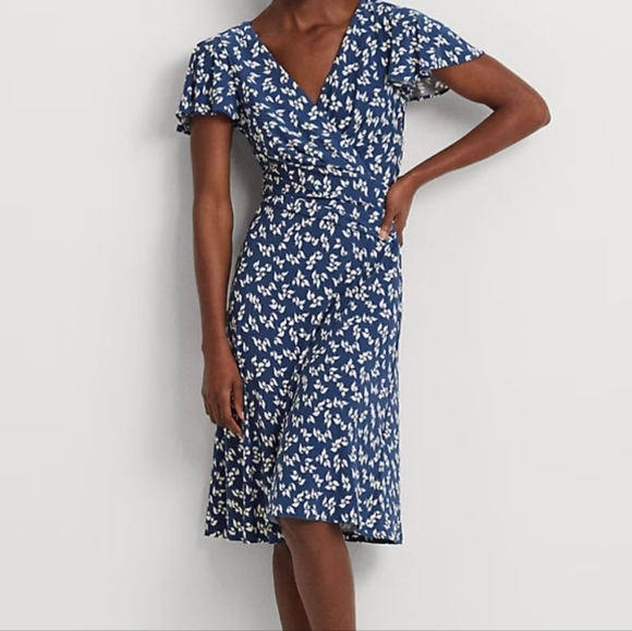 Ralph Lauren 18W Blue and White Floral Dress, Plus Size - Picture 1 of 16